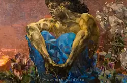 Картина «Демон сидящий» Врубель В.М. в Третьяковской галерее